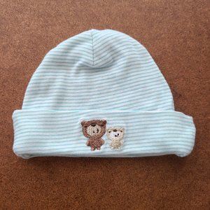 ♡ 5/$20 - Boy's White Blue Striped Bear Beanie